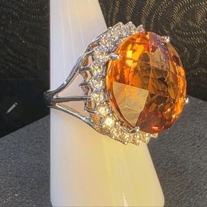 Elegant Sunflower Citrine Diamond Ring .925 Sterling Silver Ring ~ New VINTAGE